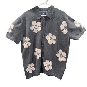 Abercrombie & Fitch Gray Floral Sopranos Retro Bowling Polo Button-Down (SZ L T)